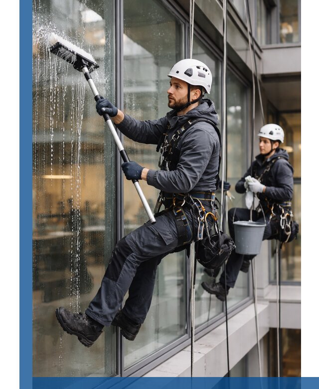 Профессиональная мойка витражей промышленными альпинистами в Александрове