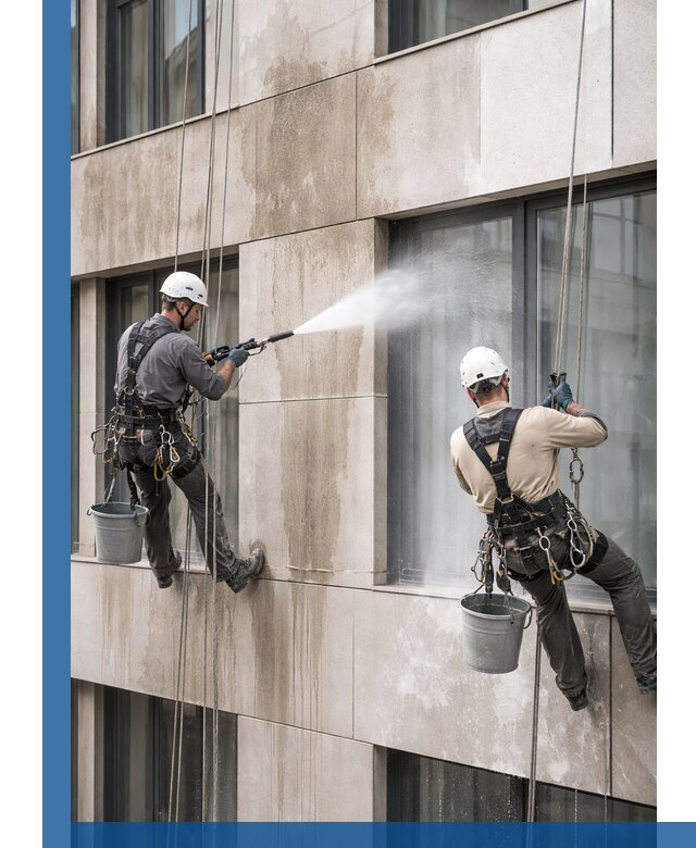 Послестроительная мойка фасада промышленным альпинизмом в Александрове