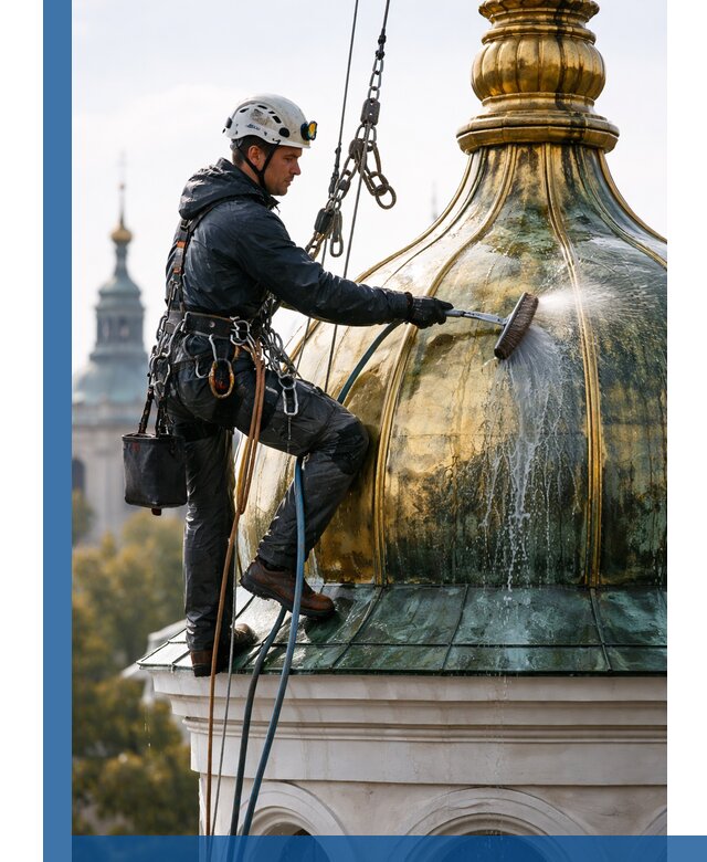 Профессиональная мойка куполов и шпилей высотными альпинистами в Александрове