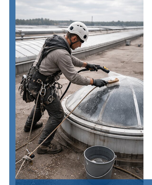 Мойка зенитных фонарей на кровле для промышленных объектов в Александрове