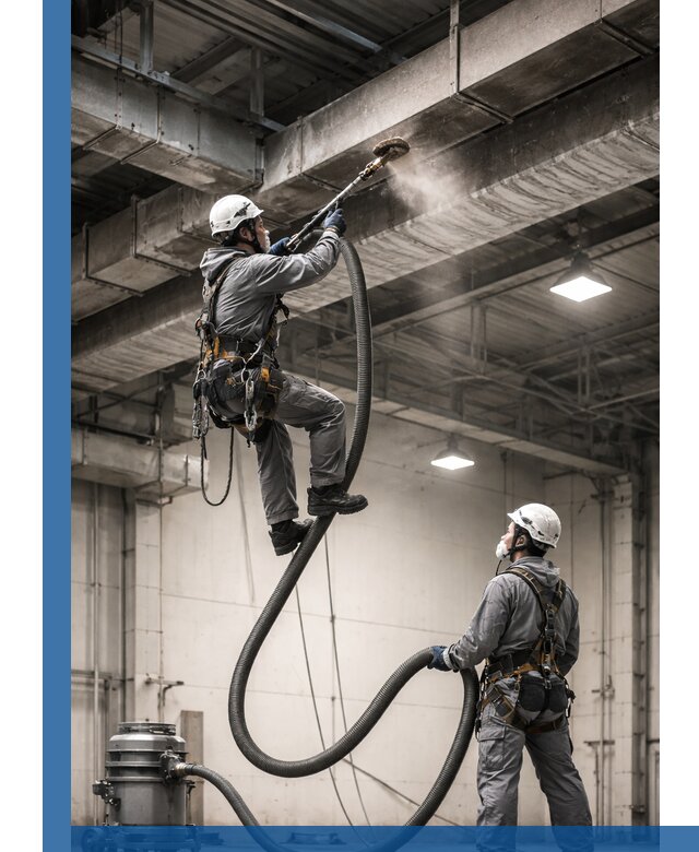 Обеспыливание потолочных конструкций в Александрове промышленным альпинизмом