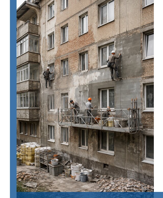 Капитальный ремонт фасада в Александрове с восстановлением и гидроизоляцией