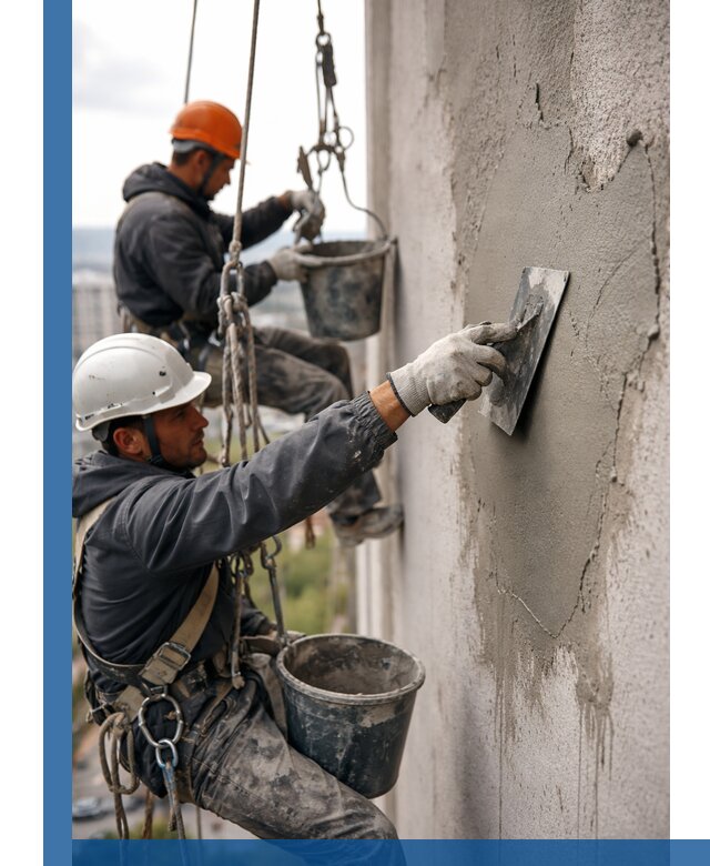 Штукатурка фасада на высоте в Александрове профессиональные работы