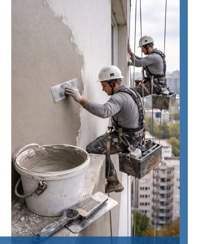 Шпаклевка фасада на высоте в Александрове от 750 р. | ВЫСОТНИК-Лкн