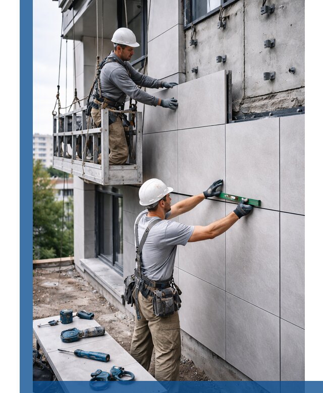 Монтаж керамогранита на фасад в Александрове под ключ с гарантией качества