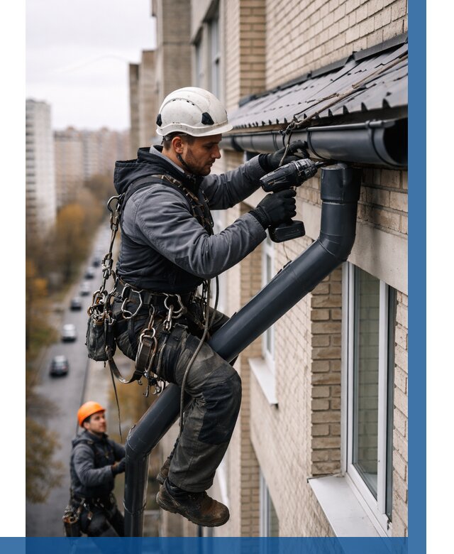 Монтаж водосточной системы на здании в Александрове от 5356 р. | ВЫСОТНИК-Лкн