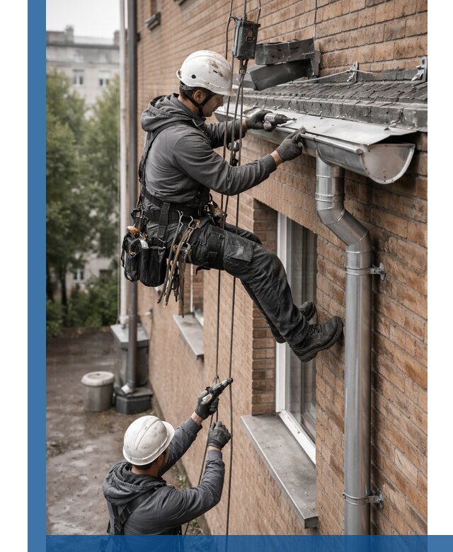 Монтаж водосточной системы на здании в Александрове под ключ