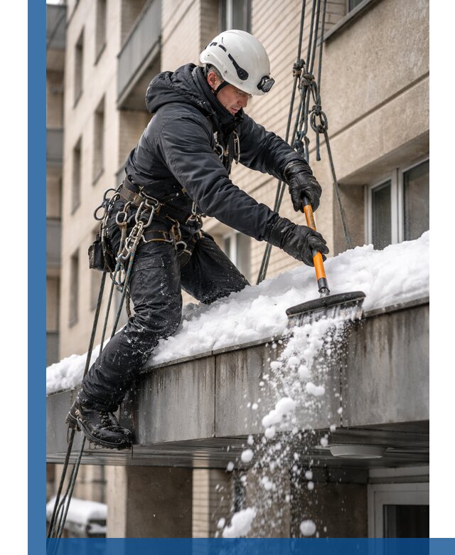 Очистка козырьков от снега в Александрове круглогодично безопасно