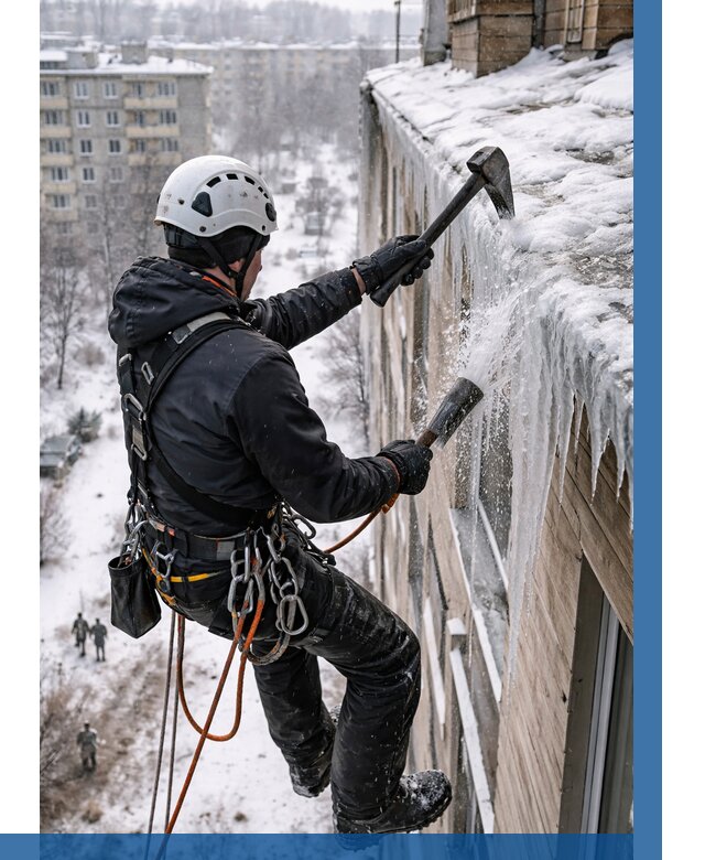 Сбивание сосулек с крыши в Александрове по цене от 4820 р. | ВЫСОТНИК-Лкн