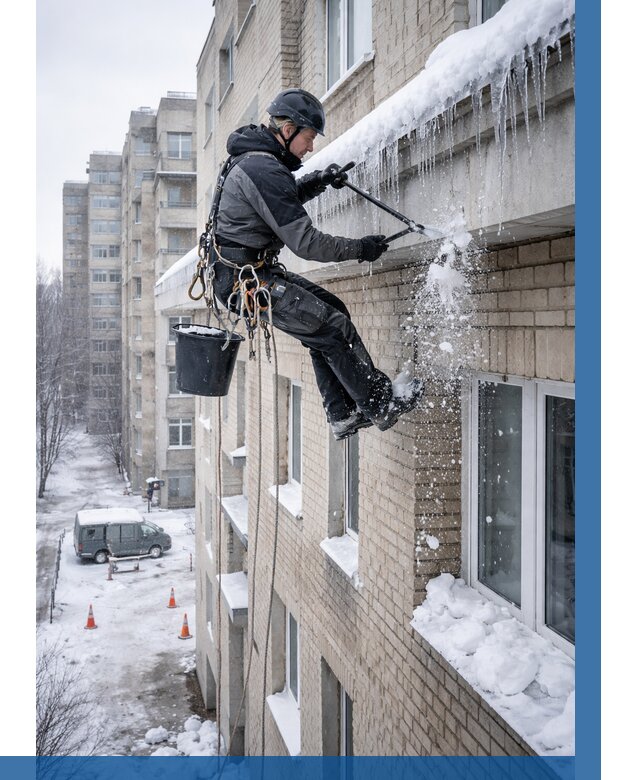 Удаление наледи с карнизов в Александрове от 375 р. | ВЫСОТНИК-Лкн