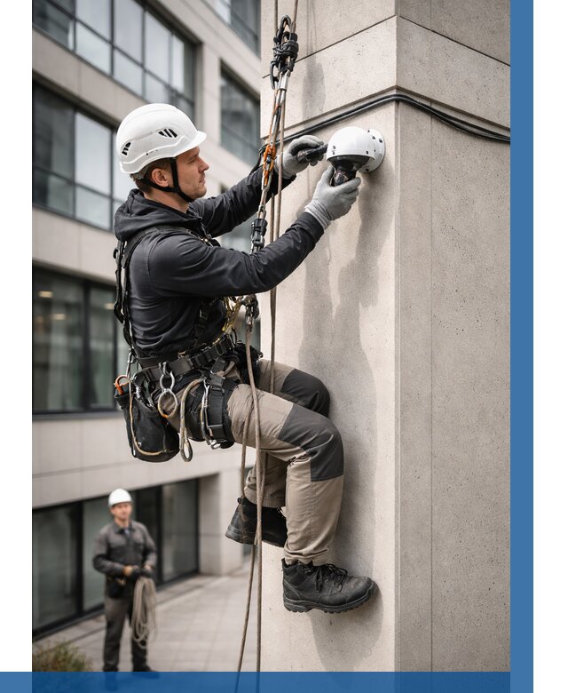 Монтаж камер видеонаблюдения на фасаде в Александрове от 9104 р.-ВЫСОТНИК-Лкн