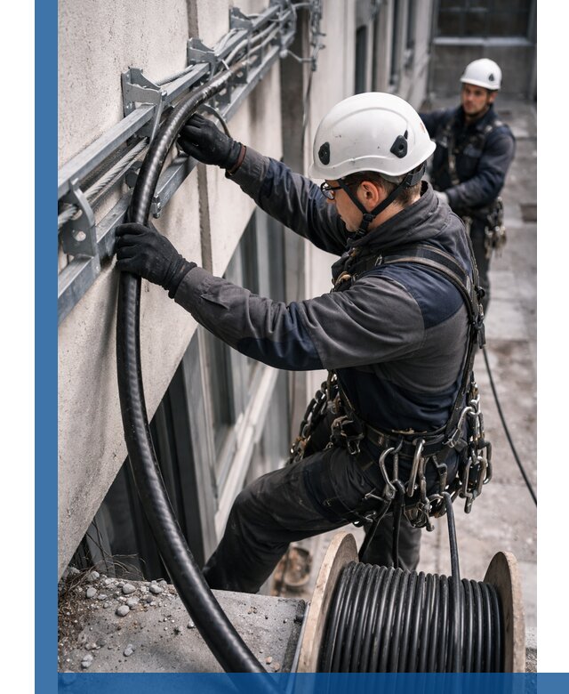 Протяжка кабеля питания на высоте в Александрове с гарантией безопасности и качества