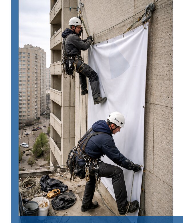Профессиональный монтаж баннеров на фасаде в Александрове