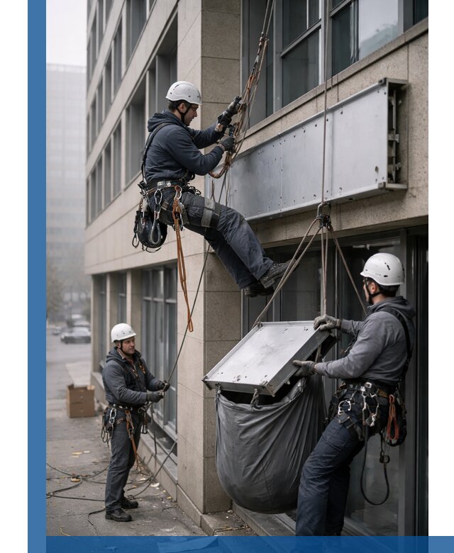 Демонтаж рекламной вывески с высотными работами в Александрове