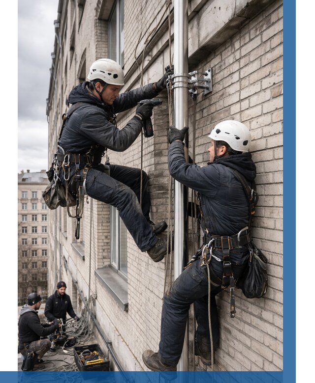 Монтаж флагштока на здании в Александрове от 6962 р. | ВЫСОТНИК-Лкн