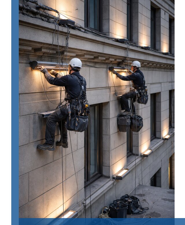 Монтаж архитектурной подсветки фасадов зданий в Александрове