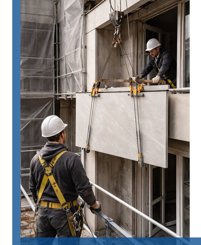 Подъем керамогранита на этаж в Александрове грузчиками и техникой