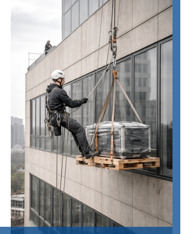 Спуск груза по фасаду в Александрове от 3749 р. | ВЫСОТНИК-Лкн