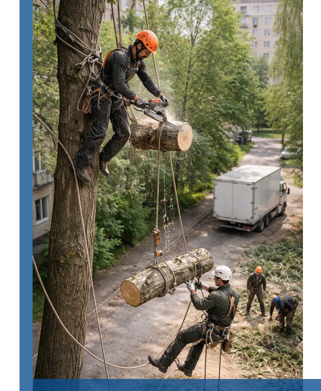 Спил деревьев альпинистами в Александрове, безопасно и без повреждений