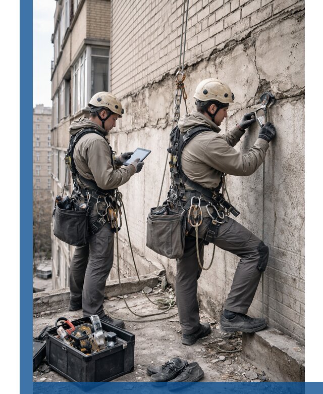 Обследование фасада промышленными альпинистами в Александрове