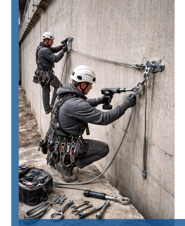 Монтаж анкерных линий высотной безопасности в Александрове