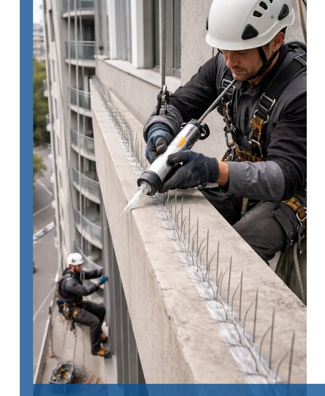 Установка шипов от птиц на фасадах и кровлях в Александрове